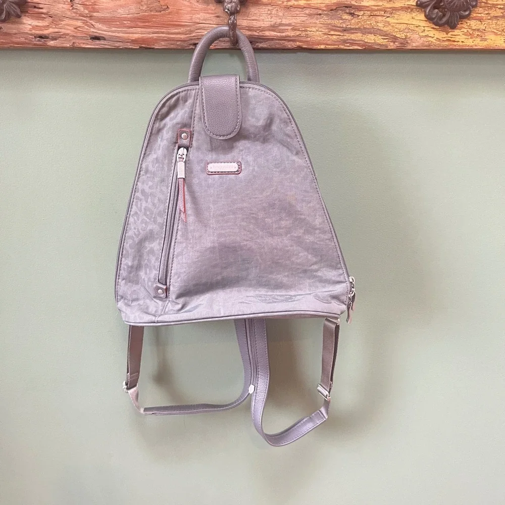 Baggallini Gray Leopard Print Convertible Backpack Sling Bag Nylon Travel Bag